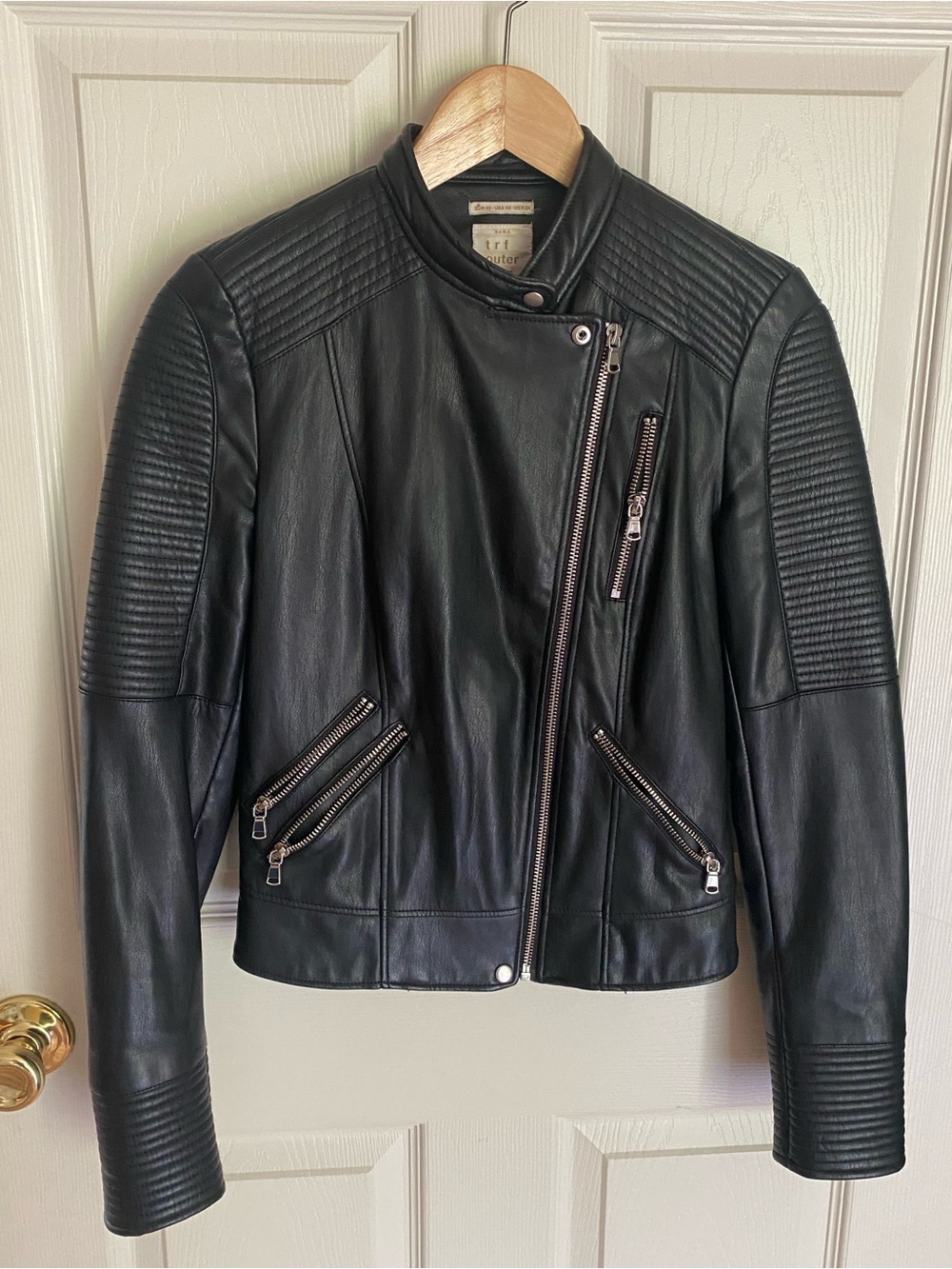 Zara Black Quilted Faux Leather Moto Jacket